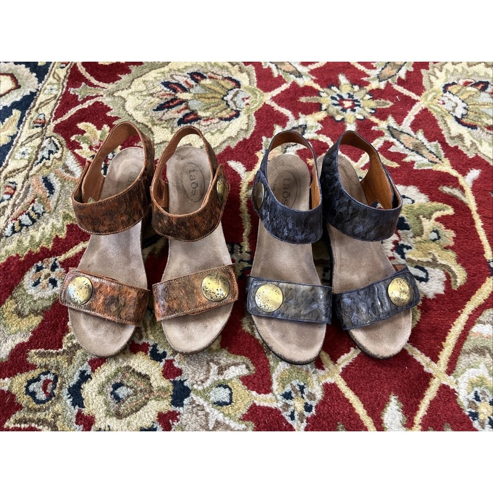 Taos Carousel 2  Wedge Leather Sandals EU 39 US 8-8.5 Comfort Cork LOT of 2